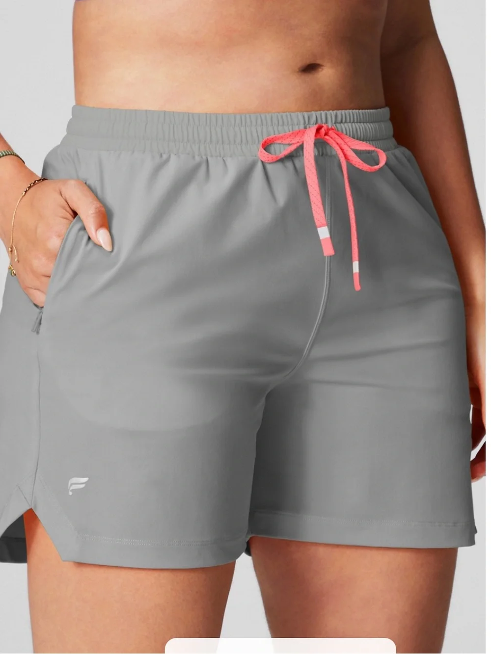 Fabletics Women's Gray Active Shorts with Pink Drawstring